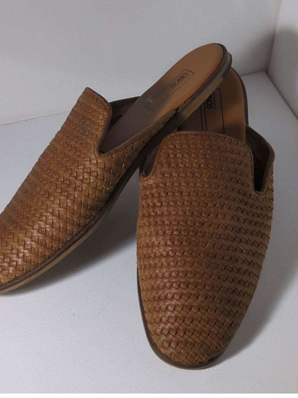 ASOS Woven Backless Mule Loafers in Brown